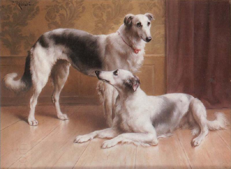 Carl Reichert Hounds in an Interior China oil painting art